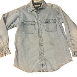 Vintage Orvis Men's Denim Shirt Jacket Fleece Lined Size M Navy Blue